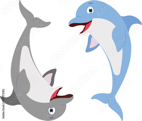 Illustration of two different color dolphins