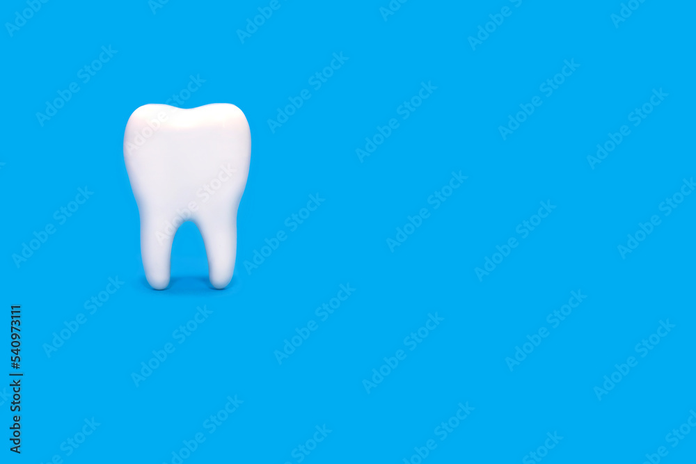 Molar on a blue background and free space for text. Medical concept of dental health and proper care of molars. Inspection of the root of the tooth. Perfect molar on isolated background Molar on a blue background and free space for text. Medical concept of dental health and proper care of molars. Inspection of the root of the tooth. Perfect molar on isolated background