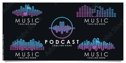 Set bundle music logo design unique Premium Vector