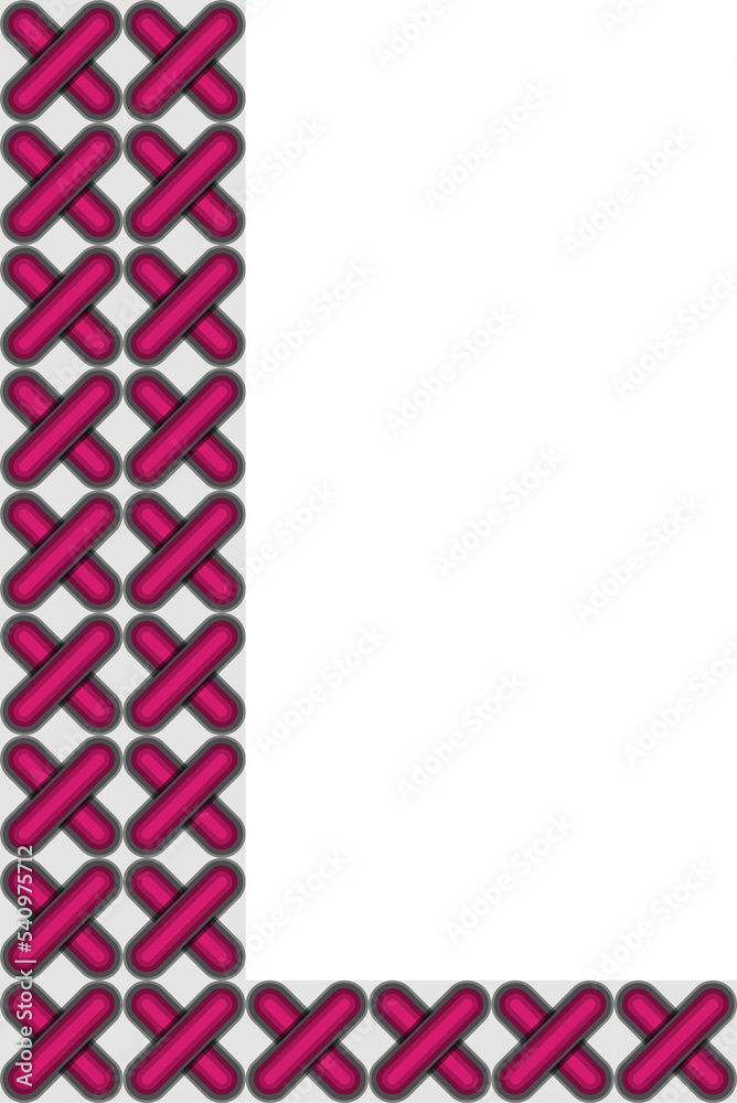 Cross stitch style typographic alphabet letter uppercase L