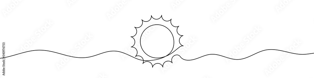 Continuous linear drawing silhouette of sun. Sun icon. One line drawn background. Vector illustration. Abstract linear background
