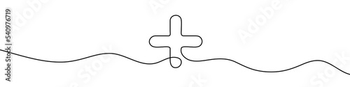 Continuous linear drawing of plus sign. Plus icon. Abstract background drawn with one line. Vector illustration.
