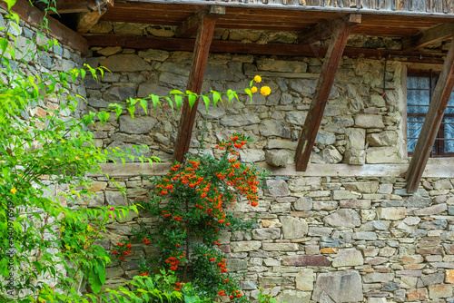 Narrow street and old traditional houses in Kovachevitza, Bulgaria photo