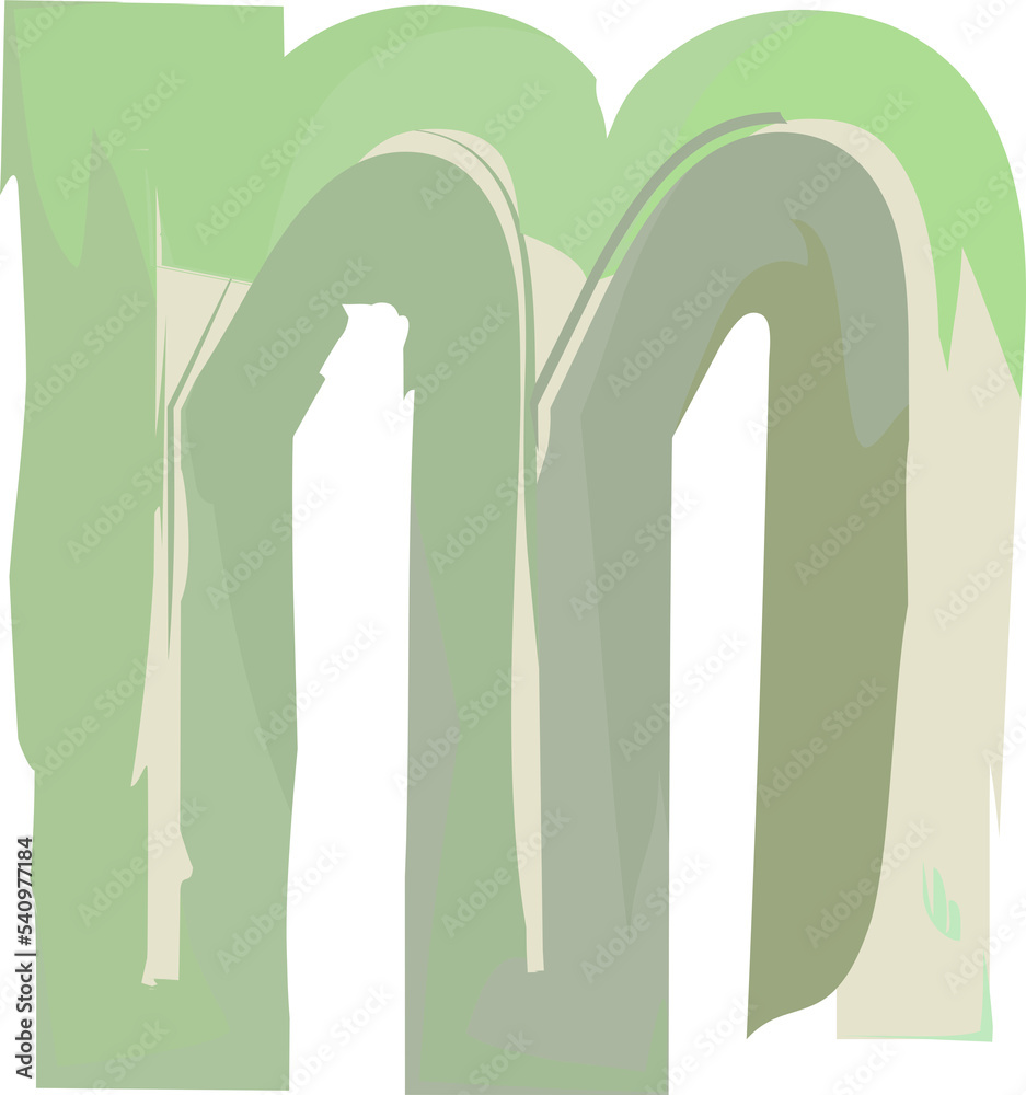 Watercolor hand drawn style alphabet letter lowercase m Watercolor hand drawn style alphabet letter lowercase m