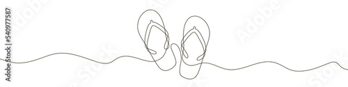 Continuous linear drawing of flip flops. Flip flops icon. Abstract background drawn with one line. Vector illustration. photo