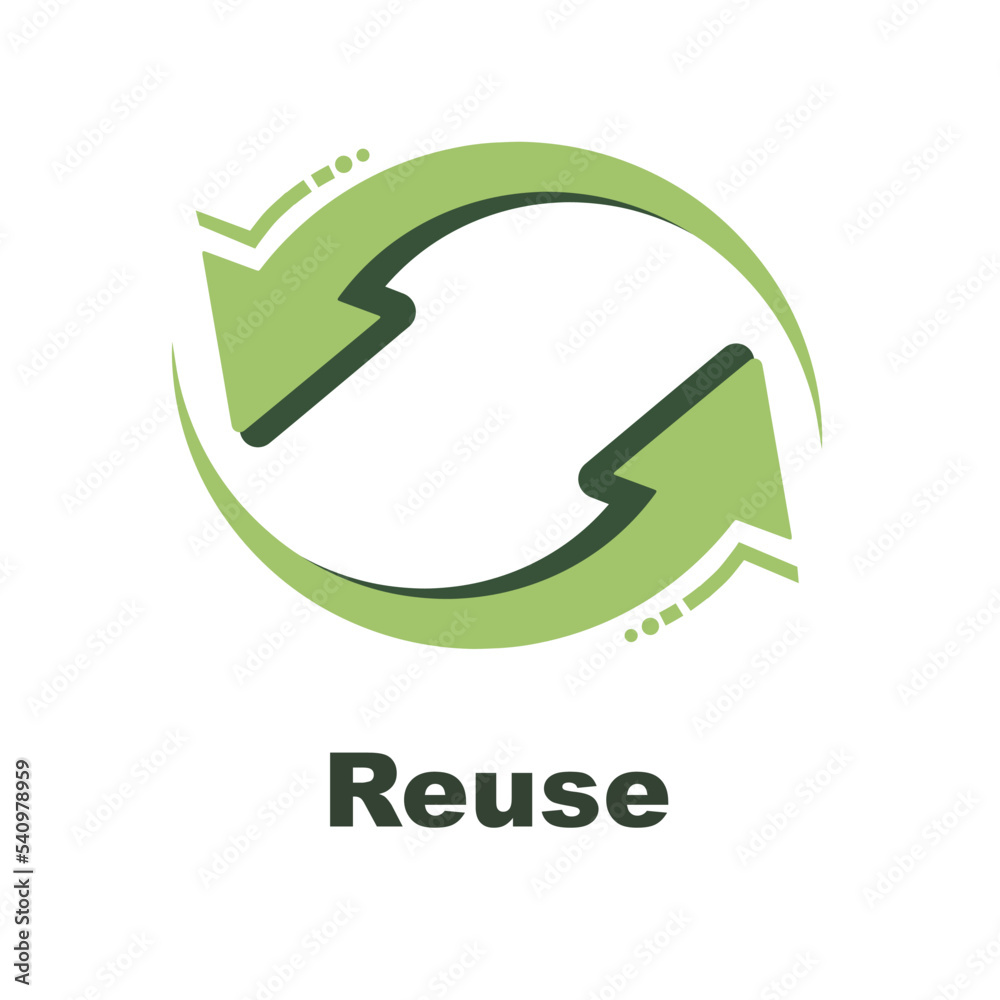 Reuse sign with green rotate arrows in linear style isolated on white background. Reuse sign with green rotate arrows in linear style isolated on white background.
