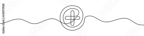 Continuous linear drawing of plus sign. Plus icon. Abstract background drawn with one line. Vector illustration.