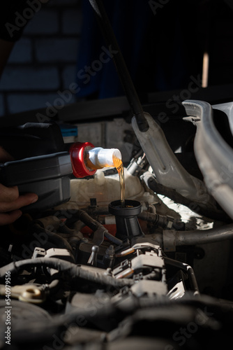 Engine oil is pouring into the engine