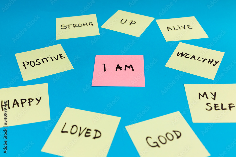 Empowering quotes, notes, messages with the words I am in center with other positive thoughts and words around it. Focus on the I am quote Empowering quotes, notes, messages with the words I am in center with other positive thoughts and words around it. Focus on the I am quote