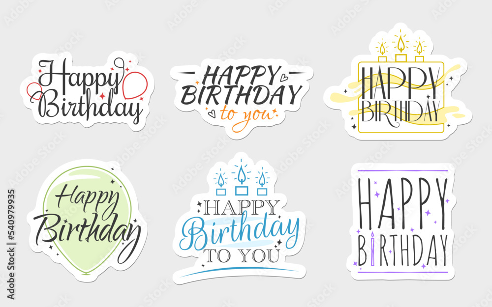 Set of Happy Birthday stickers with signs Stock Vector | Adobe Stock