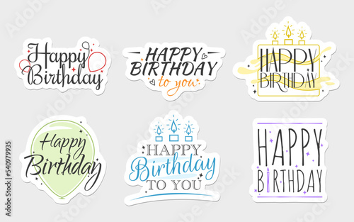 Set of Happy Birthday stickers with signs