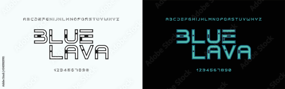 Vector Futuristic Distorted Font. Trendy style lettering typeface. Green and red channels. Latin letters from A to Z and numbers from 0 to 9. Alphabet and Illustration.
