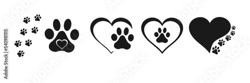 Heart paw icon vector set. Dog paw illustration sign collection. love dog symbol.