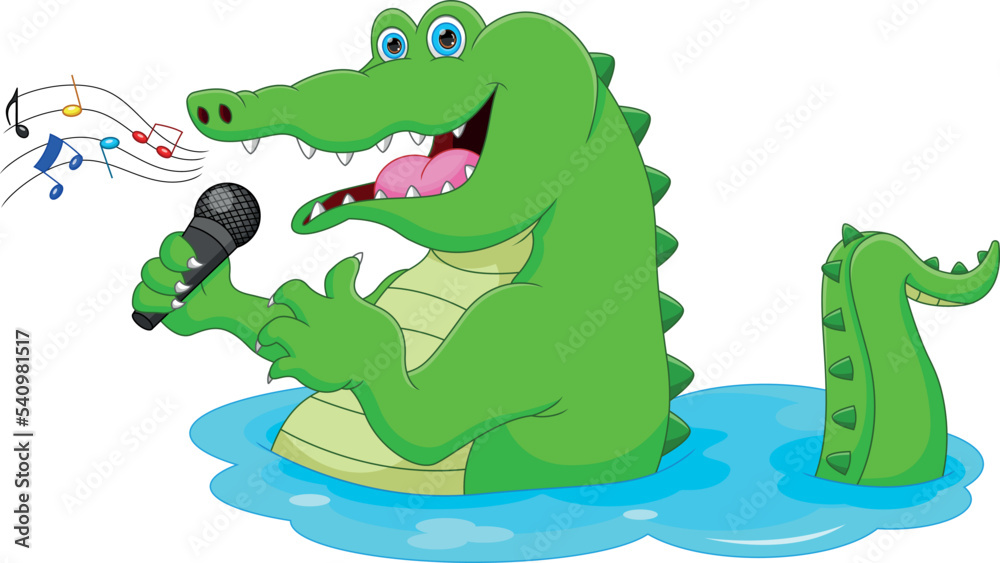 Naklejka premium cartoon cute crocodile singing