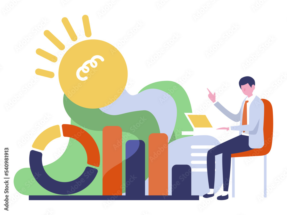 a flat design illustration set of person with arrow and graph a flat design illustration set of person with arrow and graph