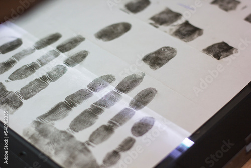 Scanning the fingerprints of a suspected person in a crime photo