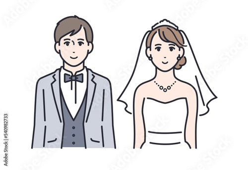 ウェディング姿の男女のシンプルなベクターイラスト素材