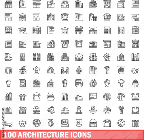 100 architecture icons set. Outline illustration of 100 architecture icons vector set isolated on white background