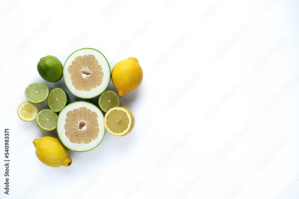 lime, lemon and grapefruit on a white background lime, lemon and grapefruit on a white background