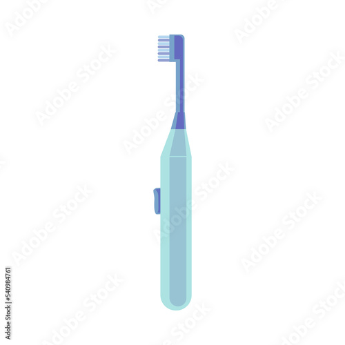 Blue electric cartoon toothbrush illustration. Kids and adults dental cleaning brush for whiter smile and dental health vector illustration. Mouth cavity hygiene concept