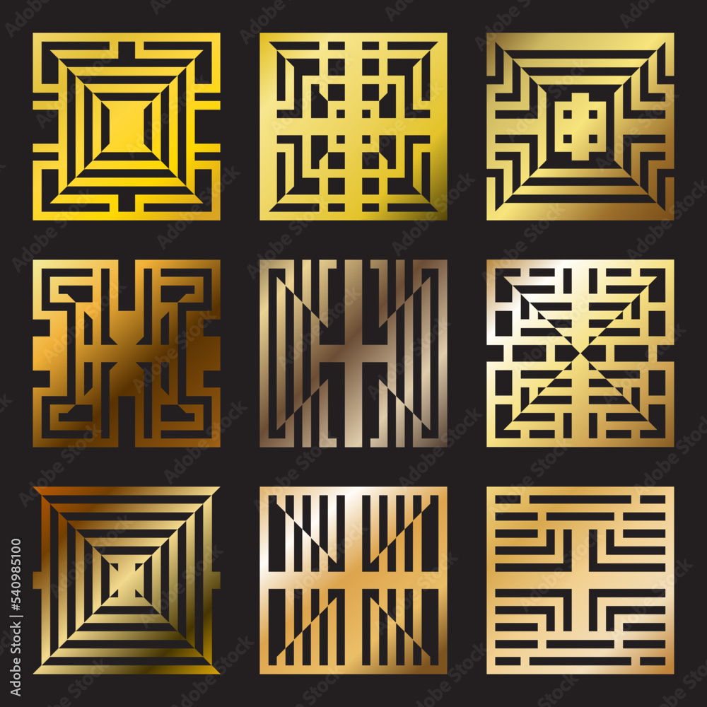 geometric art icon set. golden abstract icon geometric art icon set. golden abstract icon