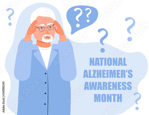 National Alzheimer awareness month in USA concept vector. Dementia, neurology health care, Parkinson or Alzheimer disease metaphor are shown.