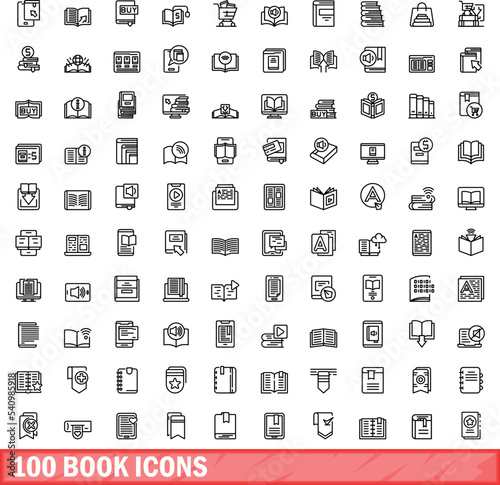 100 book icons set. Outline illustration of 100 book icons vector set isolated on white background