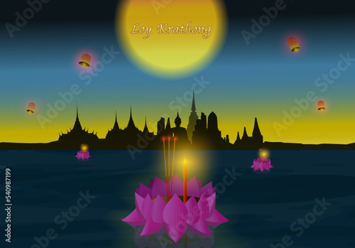 Loy Krathong Festival Cartoon styleflat design. A business presentation vector template used for decoration, ad design, website or publication. banners and posters Covers and brochures, flyers
