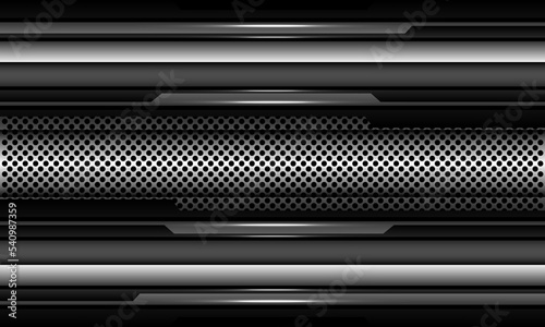 Abstract silver circle mesh pattern banner grey black cyber geometric design ultramodern background texture vector