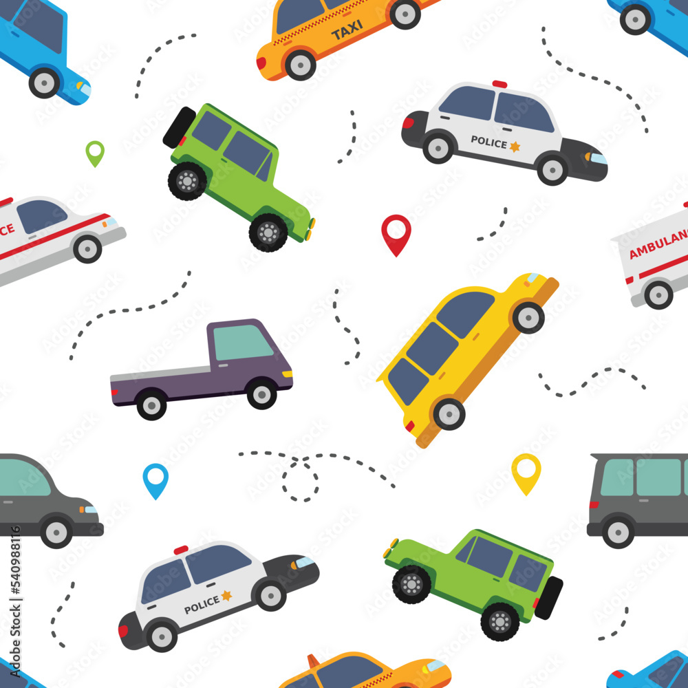 Naklejka premium Cute car seamless pattern wallpaper background