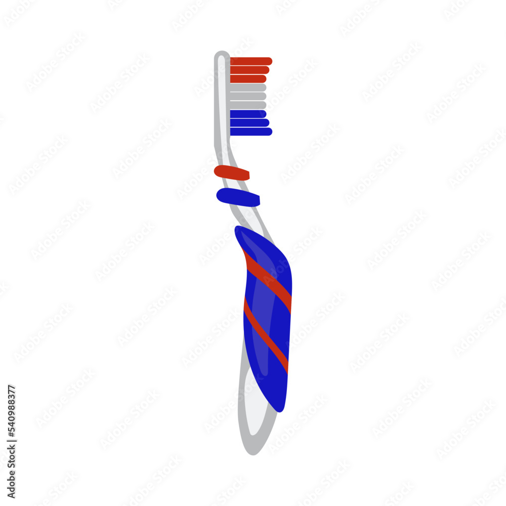 Obraz premium Colorful cartoon toothbrush illustration. Kids and adults dental cleaning brush for whiter smile and dental health vector illustration. Mouth cavity hygiene concept