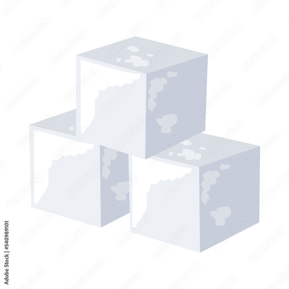 Three lumps of cube sugar. Blocks of white sugar. Vector illustration isolated in white background. Sweet food, sucrose concept. Three lumps of cube sugar. Blocks of white sugar. Vector illustration isolated in white background. Sweet food, sucrose concept.