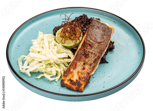 Grilled salmon with black rice