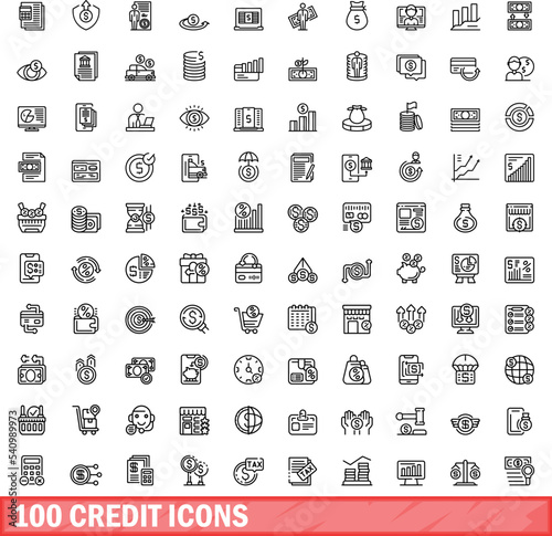 100 credit icons set. Outline illustration of 100 credit icons vector set isolated on white background