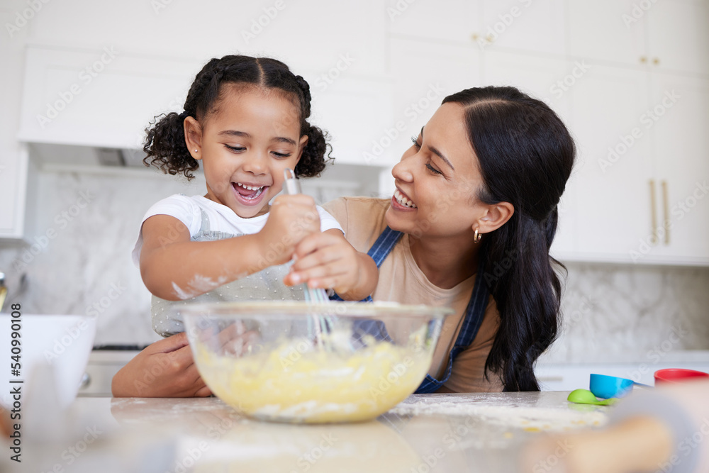 Development, mother and girl in kitchen, cooking and baking for learning, growth and being happy together at home. Mama, daughter and child have fun while education, food and with happiness in home. Development, mother and girl in kitchen, cooking and baking for learning, growth and being happy together at home. Mama, daughter and child have fun while education, food and with happiness in home.