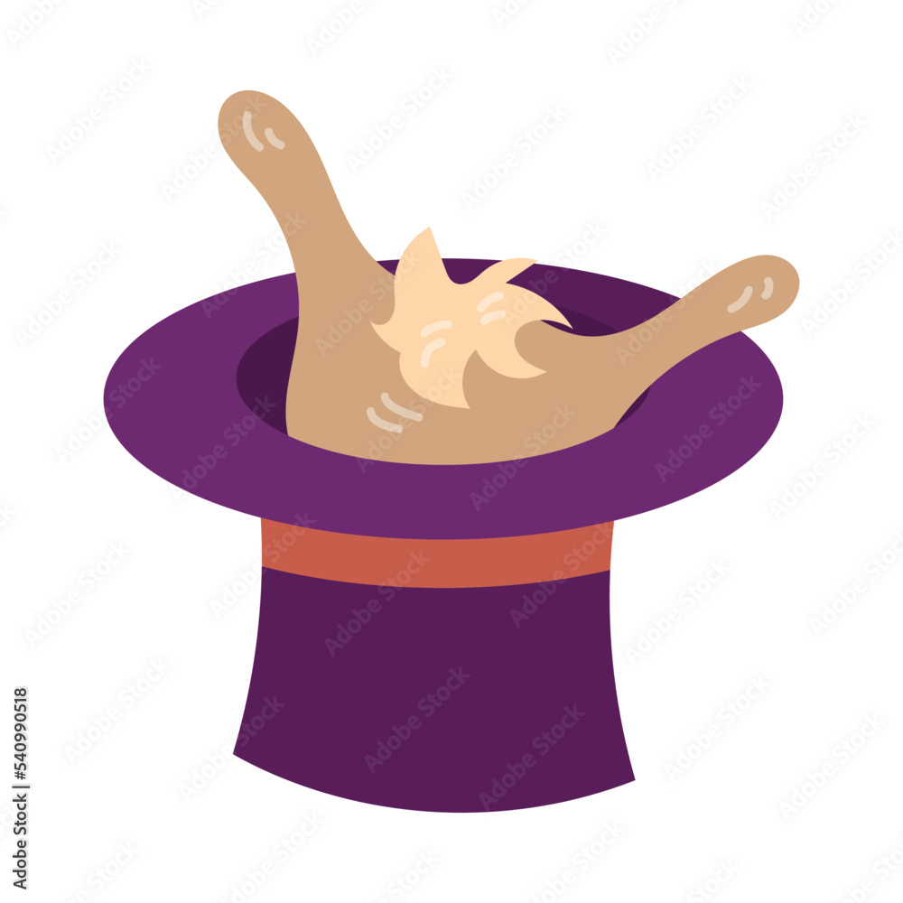 Cute bunny inside magician hat. Rabbit tail showing out of top hat ...