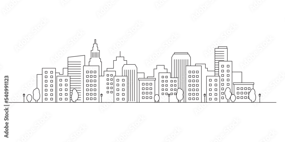 シンプルな線画の都会の街並み