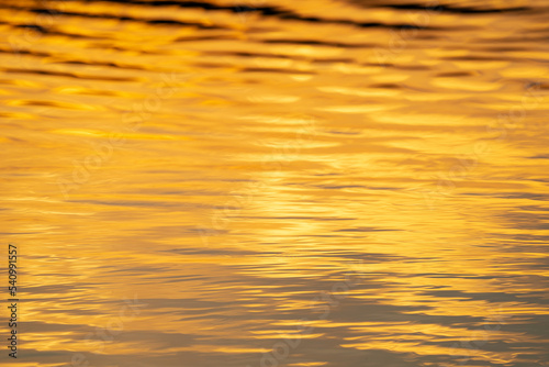 the water surface of a river or lake with sun glare at sunset