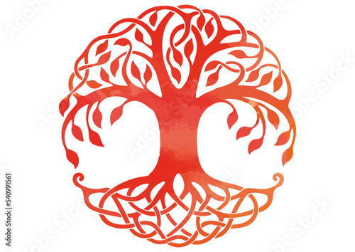Painted tree of life. Watercolor tree of life isolated on white background. Red painted tree of life