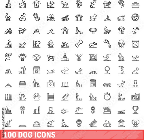 100 dog icons set. Outline illustration of 100 dog icons vector set isolated on white background