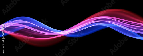 Blue and red abstract wave. Magic line design. Flow curve motion element. Neon gradient wavy illiustration.