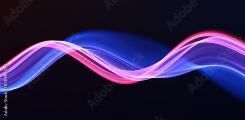 Blue and red abstract wave. Magic line design. Flow curve motion element. Neon gradient wavy illiustration.