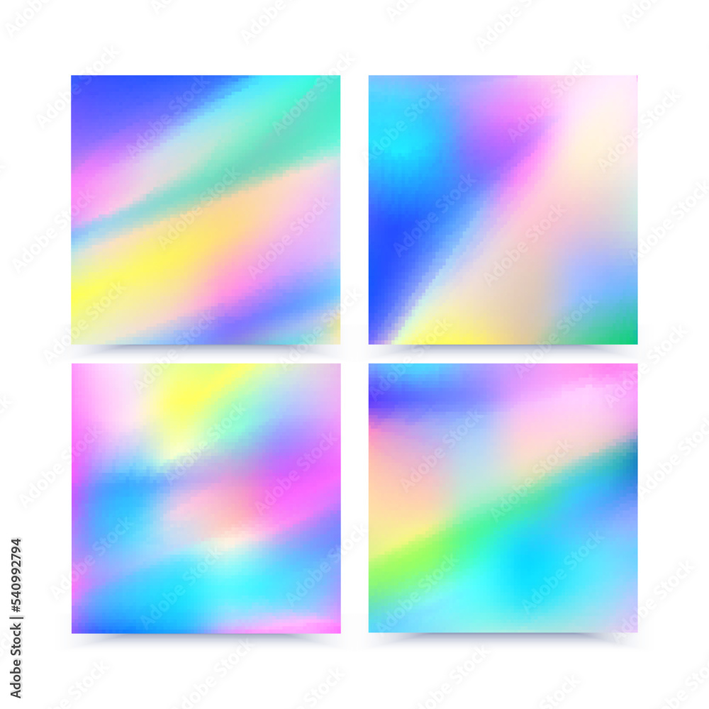 Hologram bright colorful backgrounds set. Vector mesh template. Design for greeting card
