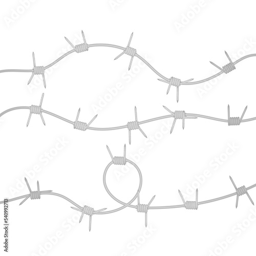 Barbed wire set. Isolated barbed wire on white background. Vector illustration