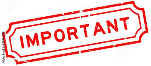 Grunge red important word rubber seal stamp on white background