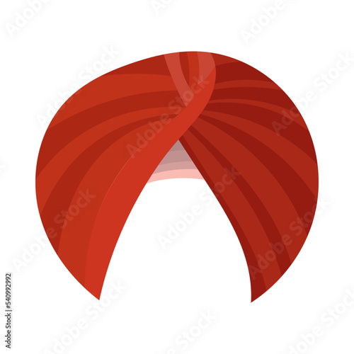 Arabian or Indian red turban cartoon illustration. Traditional Sikh hat, pagri or headgear for man isolated on white background. Headdress, Arab culture concept