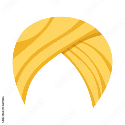 Arabian or Indian yellow turban cartoon illustration. Traditional Sikh hat, pagri or headgear for man isolated on white background. Headdress, Arab culture concept