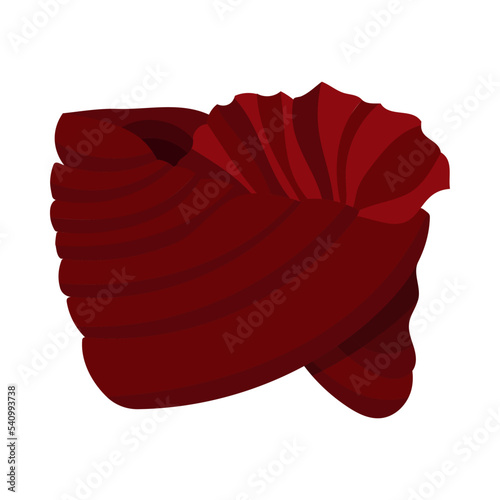 Arabian or Indian dark red turban cartoon illustration. Traditional Sikh hat, pagri or headgear for woman isolated on white background. Headdress, Arab culture concept photo