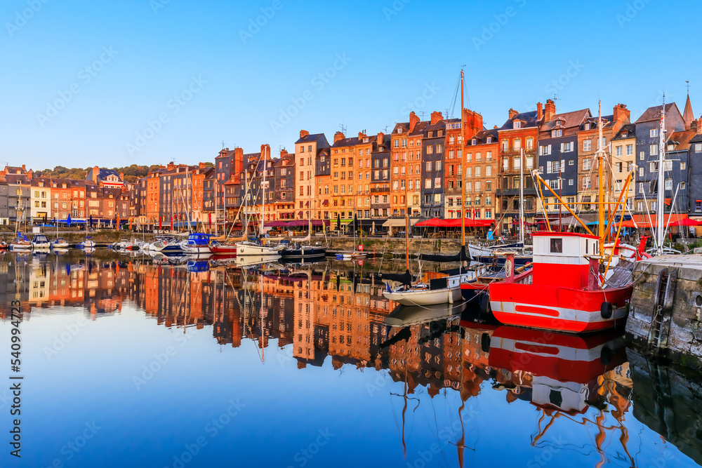 Honfleur, France. Vieux Bassin, old harbour in the heart of town.