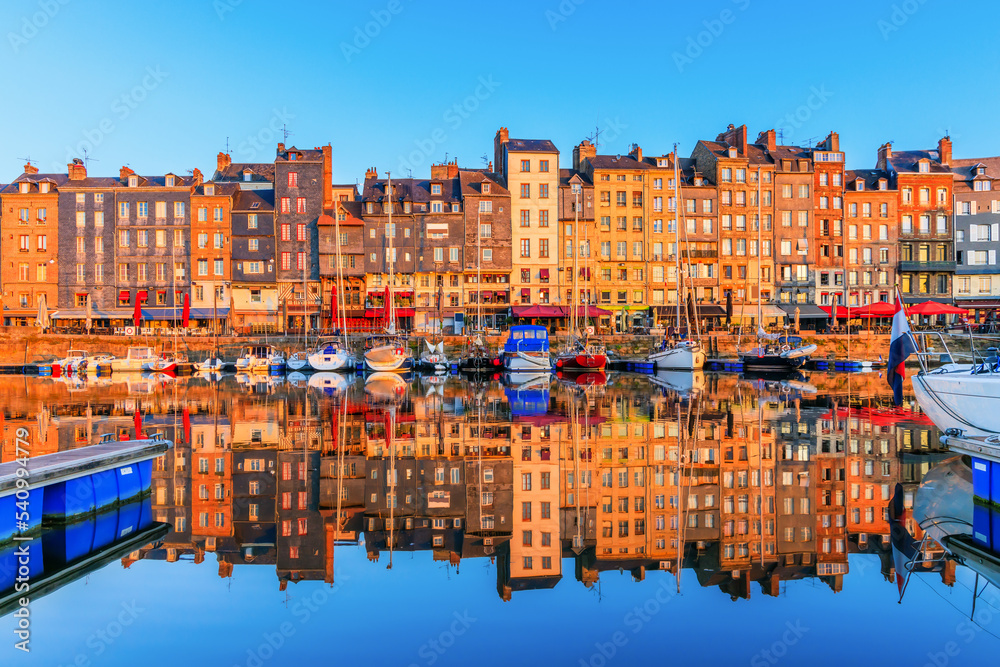 Honfleur, France. Vieux Bassin, old harbour in the heart of town.